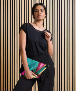 Modern Art Geometric Crossbody Bag – Bold Abstract Design with Gold Accents