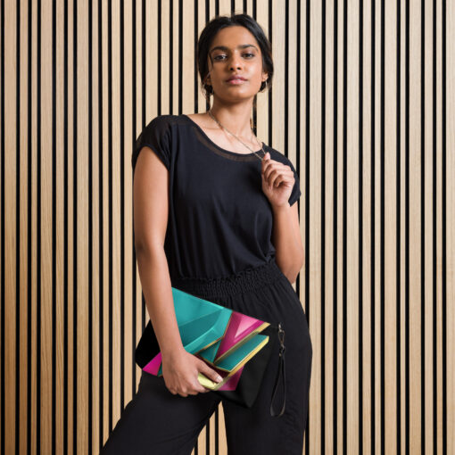 Modern Art Geometric Crossbody Bag – Bold Abstract Design with Gold Accents