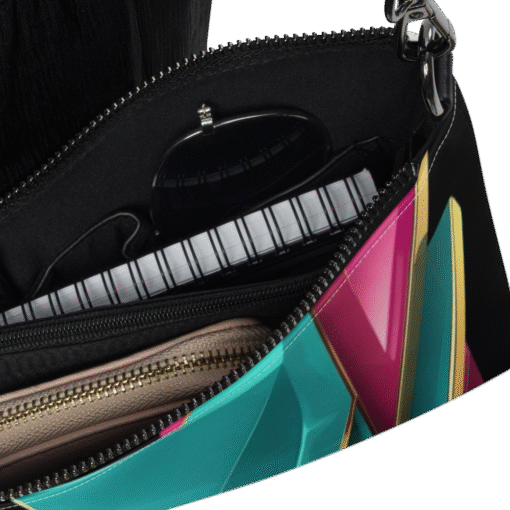Modern Art Geometric Crossbody Bag – Bold Abstract Design with Gold Accents - Image 7