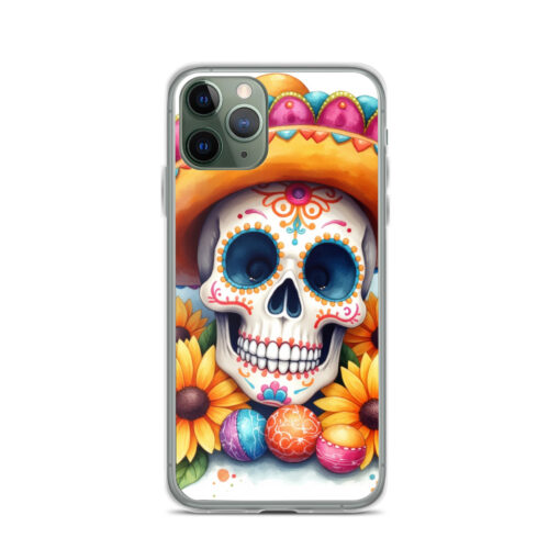 Skull iPhone Case | Colorful Sugar Skull Sombrero & Sunflower Design - Image 3