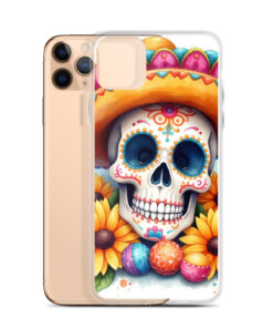 Alternative view of Skull iPhone Case | Colorful Sugar Skull Sombrero & Sunflower Design