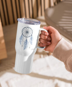 Alternative view of Blue Feather Dreamcatcher Travel Mug with Handle – Stainless Steel, Spill-Proof, 25oz or a 40oz