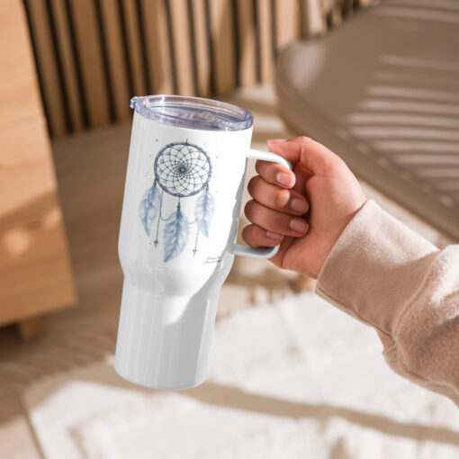 Blue Feather Dreamcatcher Travel Mug with Handle – Stainless Steel, Spill-Proof, 25oz or a 40oz - Image 2