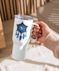 Alternative view of Blue Feather Moon Dreamcatcher Travel Mug with Handle – Stainless Steel Spill-Proof, 25oz or a 40oz