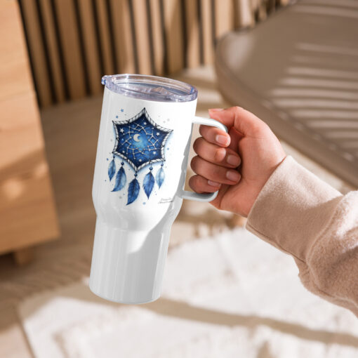 Blue Feather Moon Dreamcatcher Travel Mug with Handle – Stainless Steel Spill-Proof, 25oz or a 40oz - Image 2