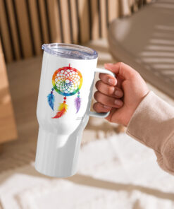 Alternative view of Rainbow Feather Dreamcatcher Travel Mug with Handle – Stainless Steel Spill-Proof, 25oz or a 40oz
