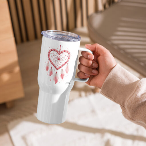 Heart Dreamcatcher Travel Mug with Handle – Stainless Steel Spill-Proof, 25oz or a 40oz - Image 2