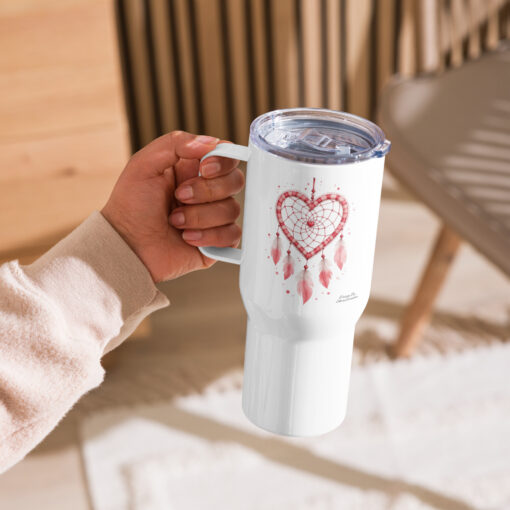 Heart Dreamcatcher Travel Mug with Handle – Stainless Steel Spill-Proof, 25oz or a 40oz - Image 3