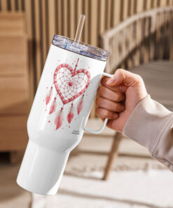 Heart Dreamcatcher Travel Mug with Handle – Stainless Steel Spill-Proof, 25oz or a 40oz
