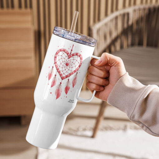 Heart Dreamcatcher Travel Mug with Handle – Stainless Steel Spill-Proof, 25oz or a 40oz