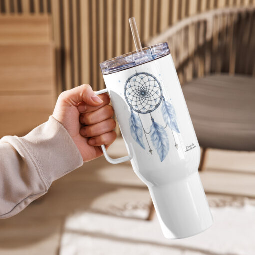 Blue Feather Dreamcatcher Travel Mug with Handle – Stainless Steel, Spill-Proof, 25oz or a 40oz - Image 4