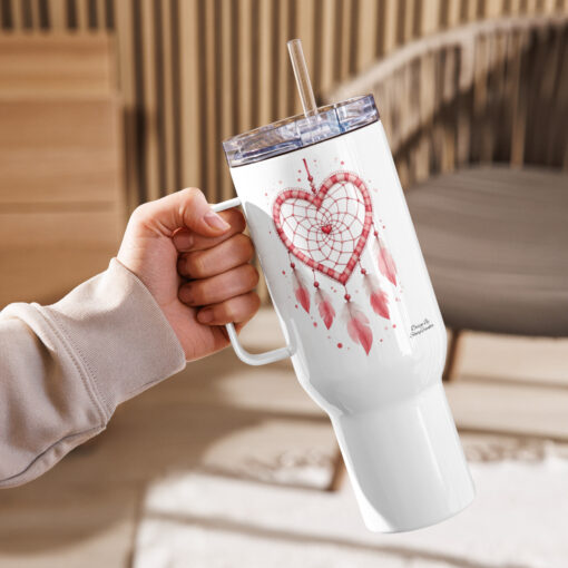Heart Dreamcatcher Travel Mug with Handle – Stainless Steel Spill-Proof, 25oz or a 40oz - Image 4