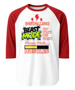 Installing Beast Mode Shirt – 3/4 Sleeve Raglan – Premium Gym Motivation Tee – No Pain No Gain Workout Shirt – Fitness Gift for Men & Women