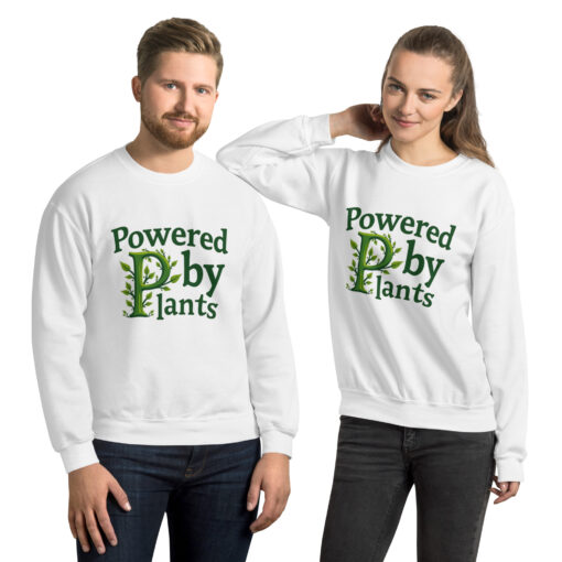 Unisex Sweatshirt | “Powered By Plants” Vegan Graphic Sweater | Eco-Friendly Cozy Pullover