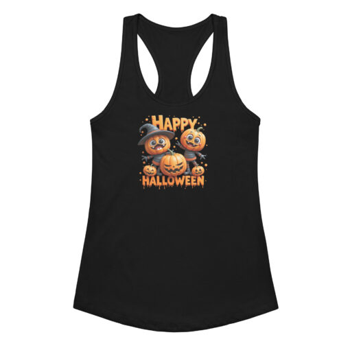 Pumpkins Happy Halloween | Women’s Fitted Racerback Tank Top | Cute Halloween Workout Shirt - Image 3