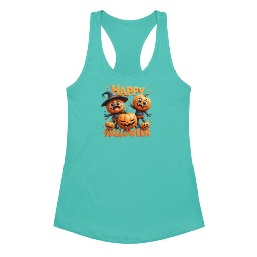 Pumpkins Happy Halloween | Women’s Fitted Racerback Tank Top | Cute Halloween Workout Shirt - Image 9