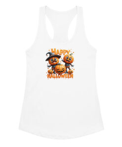 Pumpkins Happy Halloween | Women’s Fitted Racerback Tank Top | Cute Halloween Workout Shirt