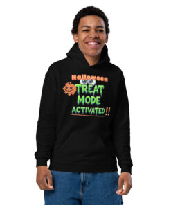 Alternative view of Youth Heavy Blend Hoodie – (Front) “Halloween Treat Mode Activated” |  (Back) “Candy Is My Boo” (Back)