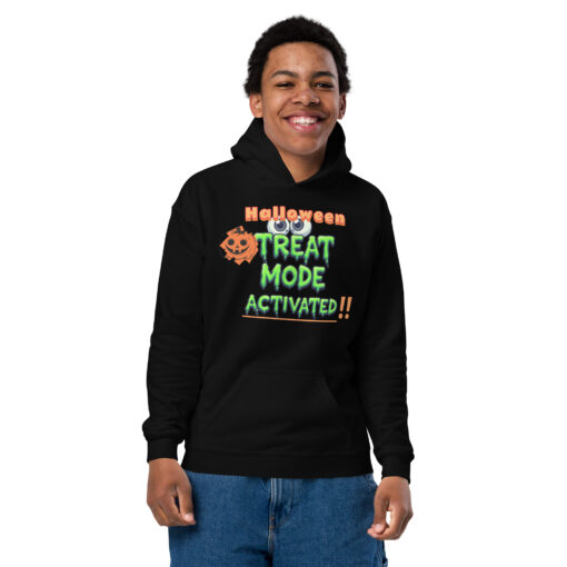 Youth Heavy Blend Hoodie – (Front) “Halloween Treat Mode Activated” |  (Back) “Candy Is My Boo” (Back) - Image 2