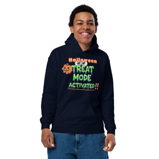 Youth Heavy Blend Hoodie – (Front) “Halloween Treat Mode Activated” |  (Back) “Candy Is My Boo” (Back) - Image 4